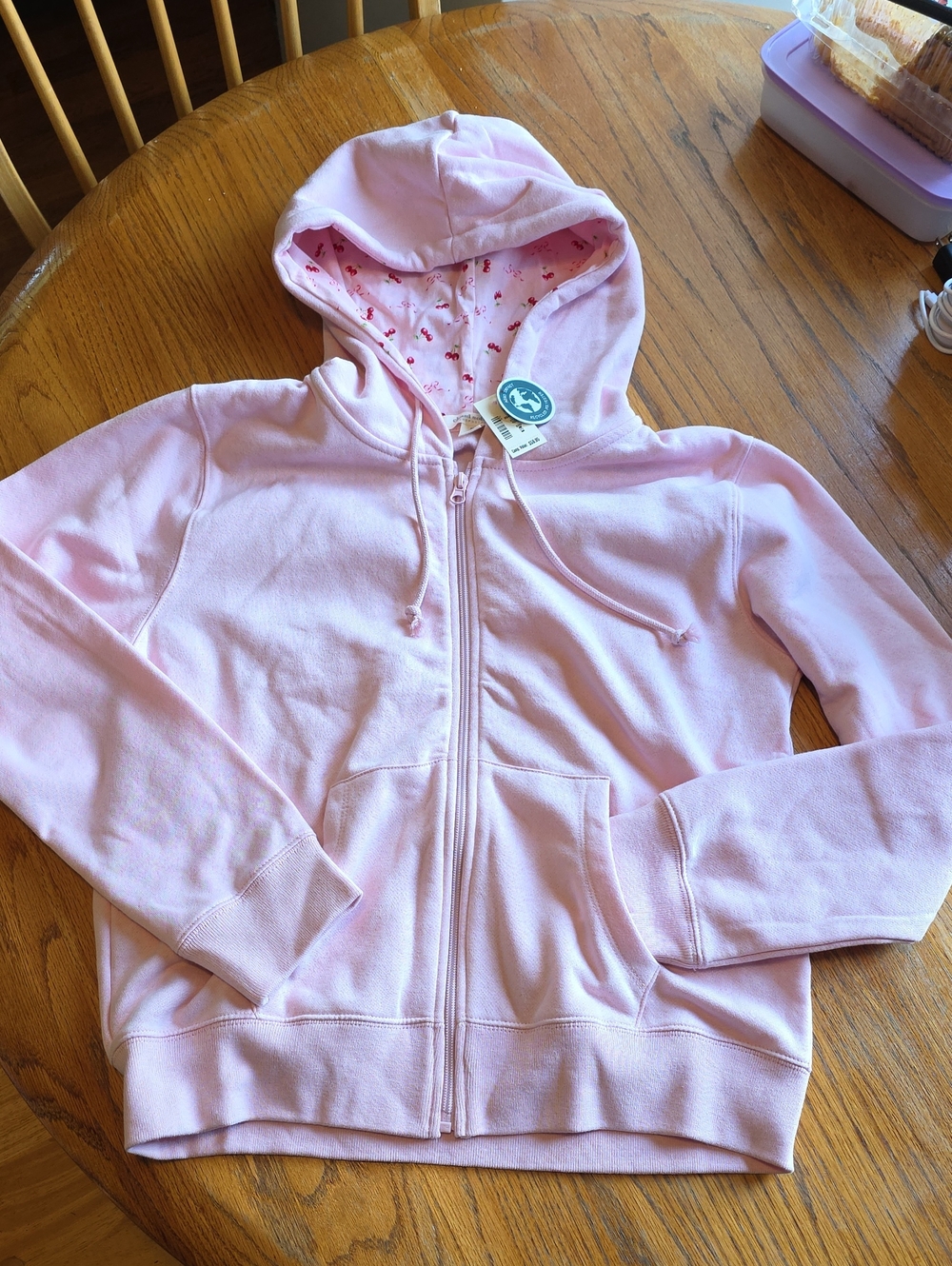 Aeropostale Light Pink Zip-Up Hoodie with Floral Lined Hood